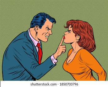 A man and a woman emotionally, argue, conflict. Pop art retro illustration kitsch vintage 50s 60s style