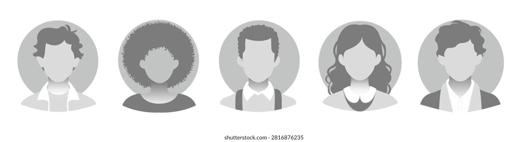 Man and woman empty avatars set. Vector photo placeholder for social networks, resumes, forums and dating sites. Male and female 