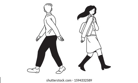 man and woman encounter by fate and see each other while walking 