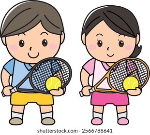 A man and a woman enjoy playing tennis with smiles