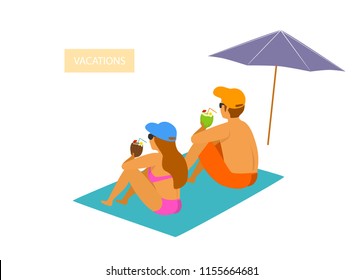 man and woman enjoying summer vacation on the beach  isolated vector graphic