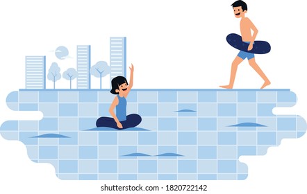Man and woman are enjoying their time at swimming pool together