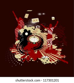 man and woman enjoys winning in casino burgundy background