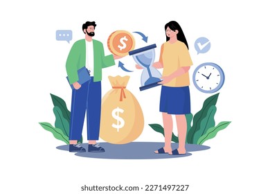 Man And Woman Exchange Money For Time