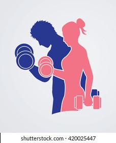 Man and Woman exercises with dumbbell  graphic vector