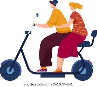 Man and woman exercising together on stationary bike, couple in casual clothes working out, indoor fitness activity. Health focus, joint exercise routine vector illustration.