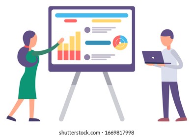 Man Woman Exploring Statistics Charts Diagrams Stock Vector (Royalty ...