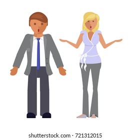 Man and woman expression. Character creation. Full length and different face and body emotion portraits on white background. Build your own design. Vector illustration eps 10