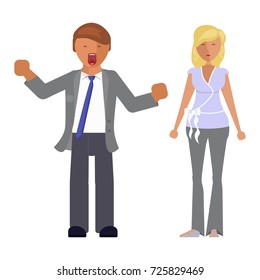 Man and woman expression. Character creation. Full length and different face and body emotion portraits on white background. Build your own design. Vector illustration eps 10