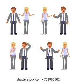 Man and woman expression. Character creation. Full length and different face and body emotion portraits on white background. Build your own design. Vector illustration eps 10