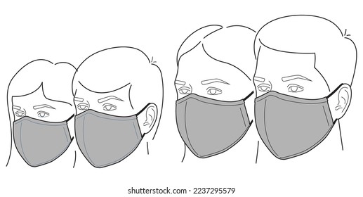 Man and woman in face mask. Wearing a mask. Vector illustration.