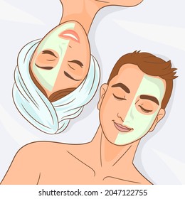 Man And Woman In Face Masks Relaxed In Spa