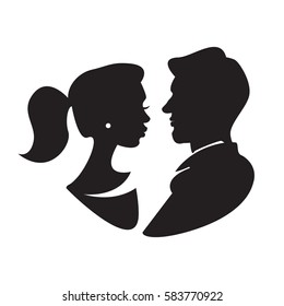 Man And Woman Face Profile, Male And Female Silhouette. Vector Illustration