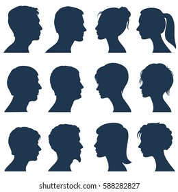 Man And Woman Face Profile Vector Silhouettes