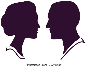 Man And Woman Face Profile, Vector Male Female Couple