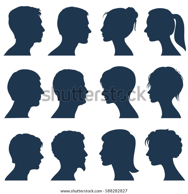 Man Woman Face Profile Vector Silhouettes Arkivvektor Royaltyfri 588282827 1057