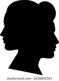 Man and woman face profiles in one silhouette on white background stock illustration