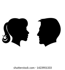 Man and woman face silhouette illustration. Face to face vector icon.