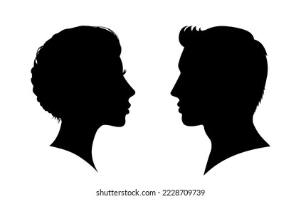 Man and woman face silhouette. Face to face people icon – vector