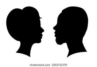 Man and woman face silhouette. Face to face people icons – stock vector