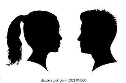 Man And Woman Face Silhouette. Face To Face – For Stock