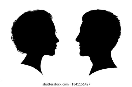 Man and woman face silhouette. Face to face – for stock vector