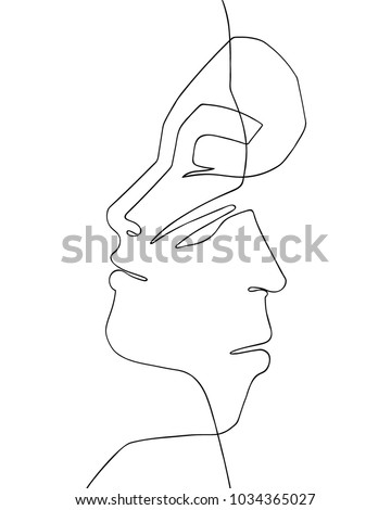 Man and woman face silhouettes united over white backgound. Vector illustration