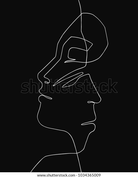 Man and woman face silhouettes united over\
black backgound. Vector\
illustration