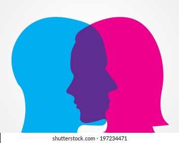 man and woman face touch / vector illustration