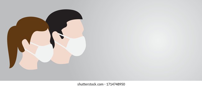 Man and Woman in facemasks on gradient gray background (vector illustration)