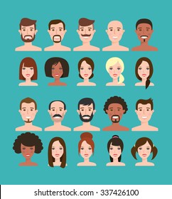 man and woman faces big set.people faces different hair style svg