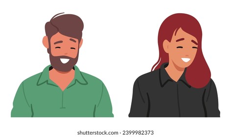 Hombre y Mujer Enfrentan La Luz Con Alegría, Los Ojos Cerrados Y Un Sonido Radiante Lips De Sonrisa. La Felicidad Emana De Los Personajes, Creando Un Ambiente Cálido E Invitante. Ilustración de vectores de personas de caricatura