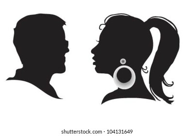 Man and woman faces vector profiles.