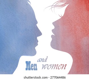 man and woman faces vector profiles