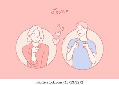 Man and woman fallen in love. Hand drawn style vector design illustrations.