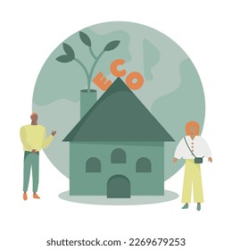 a man and a woman, a family take care of the environment, they bought an eco house