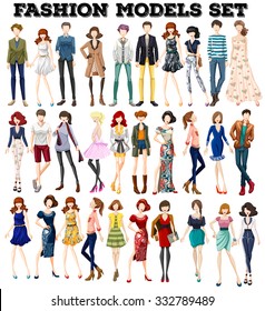 Man and woman in fashionable clothing illustration