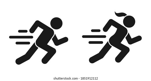 man and woman fast run icon in flat style, athletics, marathon, rush symbol vector illustration