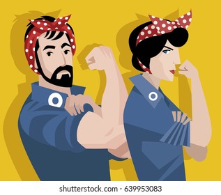 man and woman feminist workers activists