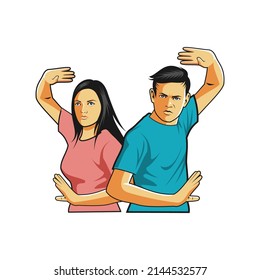 Man and woman fighter. Vector image