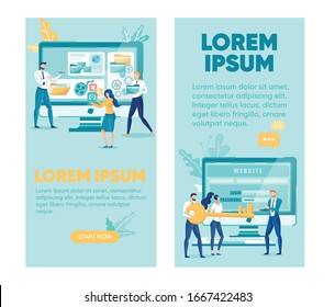 Man and Woman Filling Desktop Computer with Icons Flat Cartoon Vector Illustration. People Inserting Camera and Folder. Website Development. Turnkey Site, People Giving Password to Client App Page.