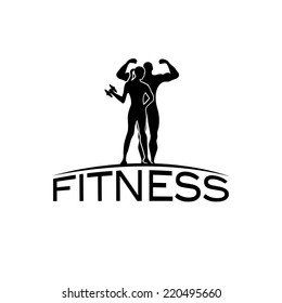 man and woman of fitness silhouette character vector design template