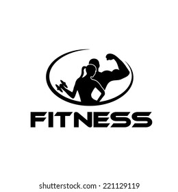 man and woman of fitness silhouette character vector design template