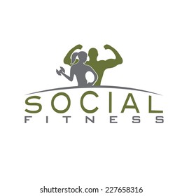 man and woman of fitness silhouette character vector design template