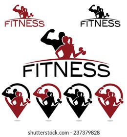 Man And Woman Of Fitness Silhouette Character And Pins