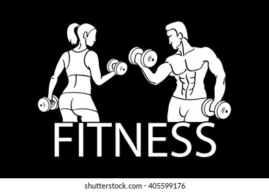 man and woman of fitness silhouette character vector design template art