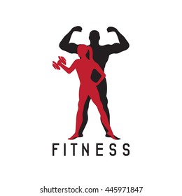 man and woman of fitness silhouette character vector design template