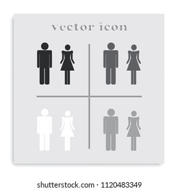 Man and woman flat black and white vector icon. Restroom illustration.