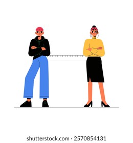 Man And Woman In Flat Vector Illustration Symbolizing Conflict Resolution And Emotional Distance, Isolated On White Background