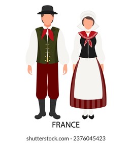 A man and a woman in folk French national costumes. Culture and traditions of France. Illustration, vector